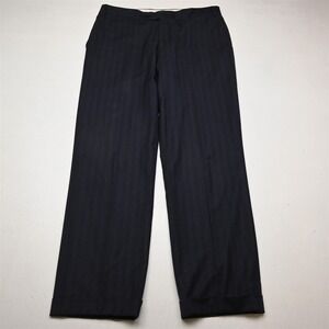 Canali 34x32 Navy Blue Striped 100% Wool Cuffed Full Cut Classic Dress Pants